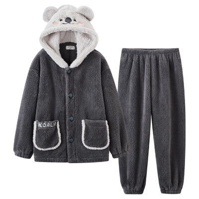 考拉连帽男童珊瑚绒睡衣学生套装