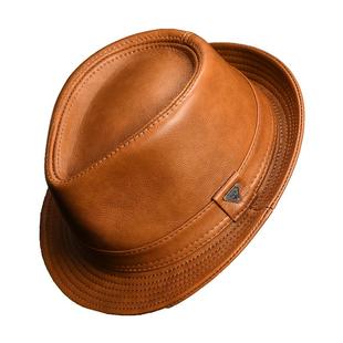 秋冬男士礼帽真皮帽子休闲绅士帽中老年爸爸帽老人复古羊皮牛仔帽