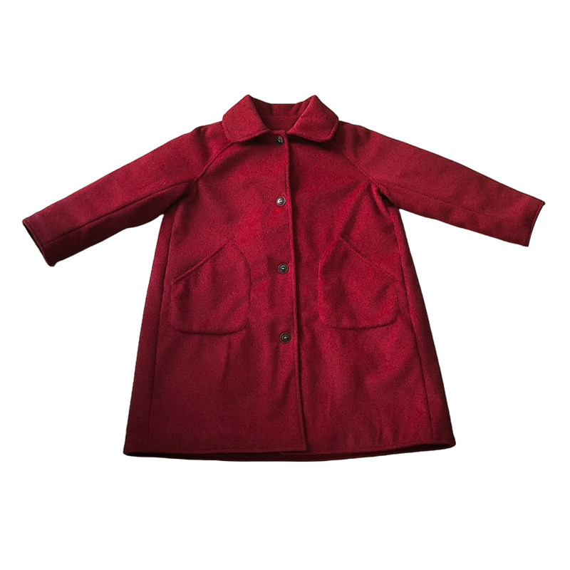 红色过年服女童呢子大衣长款过膝