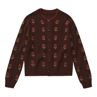 310MOOD玫瑰花园针织开衫2025秋季新款羊毛针织高级设计感上衣女