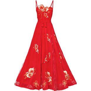 如梦霓裳汉服女唐制诃子裙红色绣花婚服中国风大袖衫蝶恋花现货