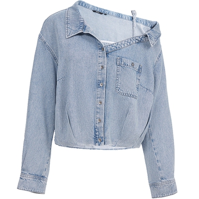 ONLY松弛花苞剪裁牛仔衬衫