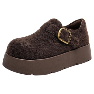 千百度厚底勃肯鞋女冬季2025新款百搭绒面乐福鞋女增高保暖休闲鞋