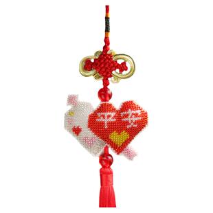 纯手工十字绣成品汽车挂件双爱心全珠绣love保平安福情侣饰品礼物