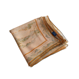 山水之间~100%桑蚕丝手工卷边植物染薯莨纱雪纺真丝丝巾大方巾女