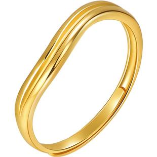 明牌珠宝黄金戒指 足金活口戒指律动之雅实心简约女戒指环AFM0109