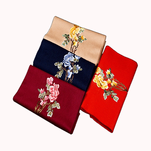 苏州刺绣羊绒围巾女100山羊绒围巾冬季送礼妈妈旗袍羊绒披肩外搭