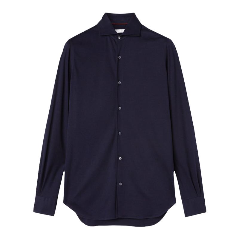 Loro Piana/诺悠翩雅男装尖领长袖棉质商务休闲深蓝色衬衫