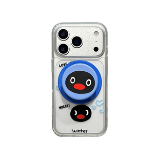 简约可爱pingu企鹅头像磁吸支架适用苹果17promax手机壳iphone16新款15磨砂肤感17pro防摔16pro保护套14网红