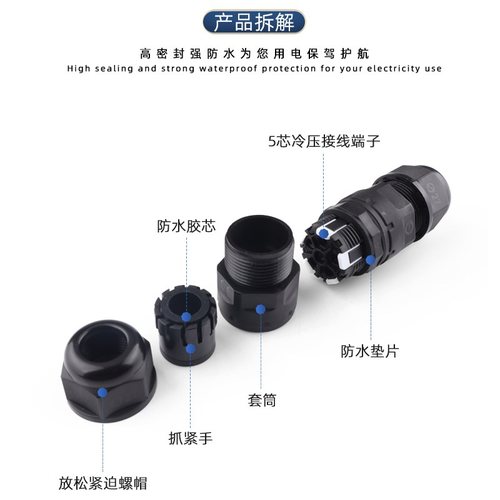 IP68电缆防水接头M25免五按压防水连接器锁式快速接头螺丝防水芯