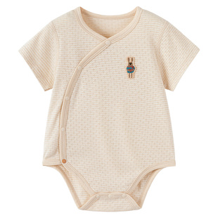 babylove婴儿包屁衣夏季薄款短袖三角哈衣爬服彩棉提花透气连体衣