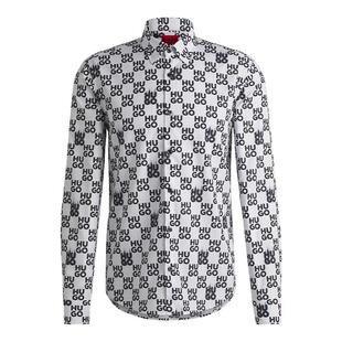 【100%棉】HUGO雨果 男士印花棉质府绸修身衬衫