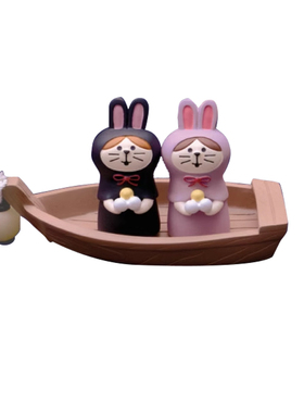 decole赏月小兔猫猫摆件
