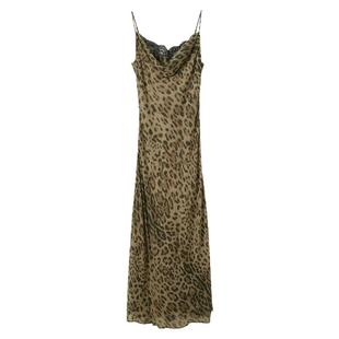 ibudu2025夏季新款豹纹吊带裙蕾丝花边荡领连衣裙长裙女