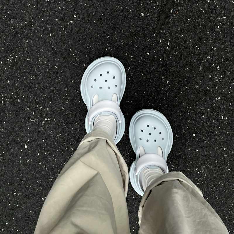 蓝色洞洞鞋夏季女包头凉拖鞋厚底增高防滑防臭外穿百搭2025新款