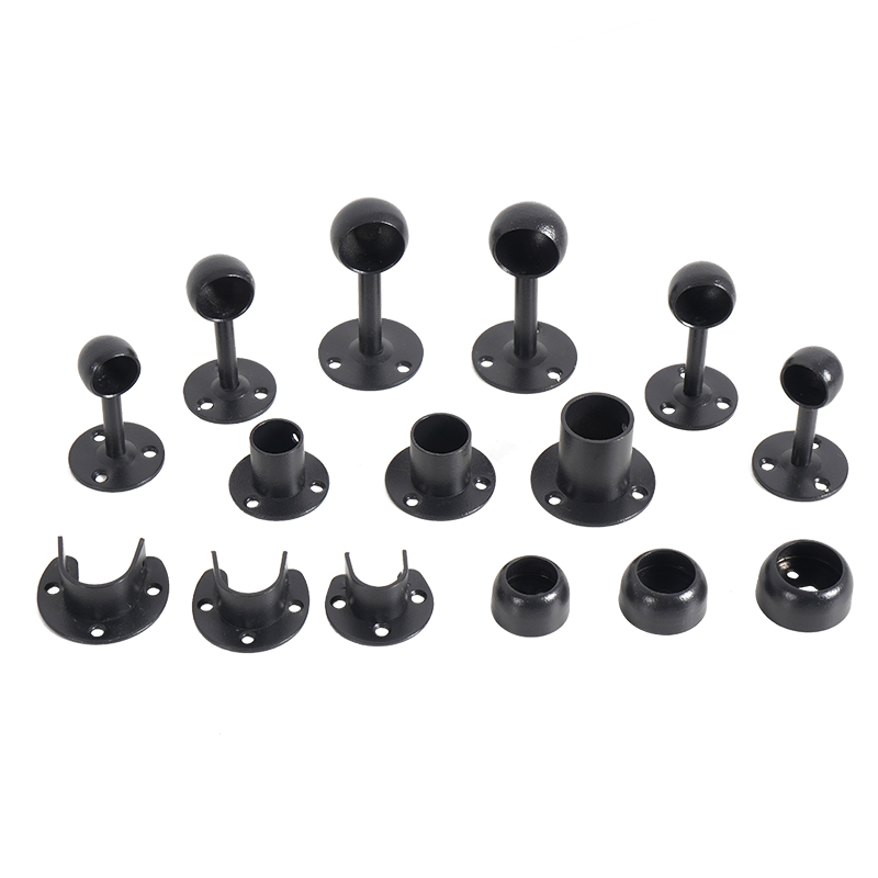 衣柜挂衣杆固定配件黑色不锈钢法兰座橱柜内单杆架托钢管固定底座