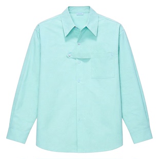 ARTANNIE美式设计感纯棉长袖衬衫男款春季宽松薄荷绿情侣衬衣外套