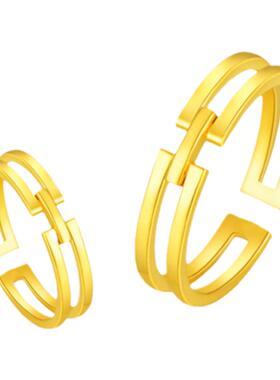 潮港福18K金几何H情侣对戒