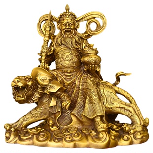 铜赵公明摆件纯黄铜武财神爷神像店铺家用佛堂供养骑虎财神赵元帅