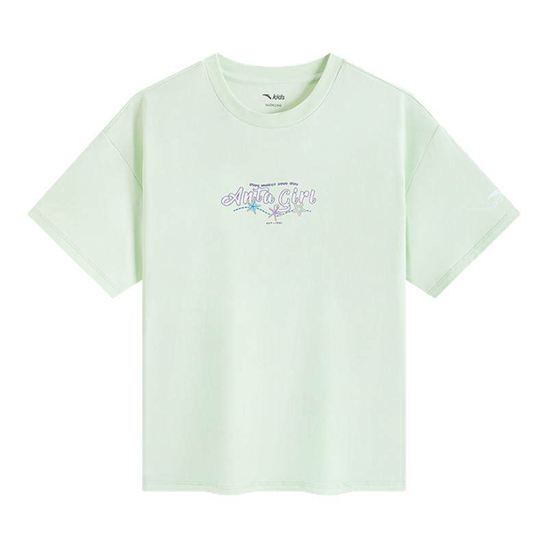 安踏儿童T恤女童速干短袖衫2026夏季大童女孩洋气透气圆领宝宝短T