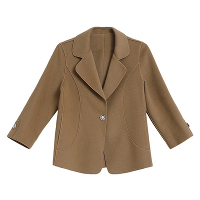 啄木鸟新款毛呢双面羊毛外套秋冬2025中年妈妈短款时尚保暖呢大衣