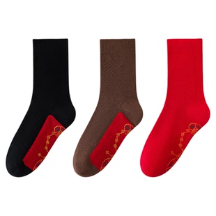 男女同款脚踩七星袜连珠袜秋冬保暖10A抑菌防臭新年红色中筒袜子