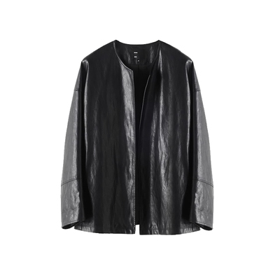 AS酷飒复古纹路柔软收腰皮衣女