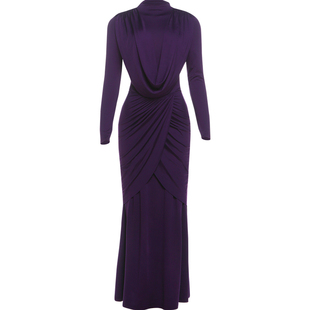 #Sisjuly#典雅贵气淡香紫罗兰 垂感交叉褶皱设计修身长袖连衣裙女