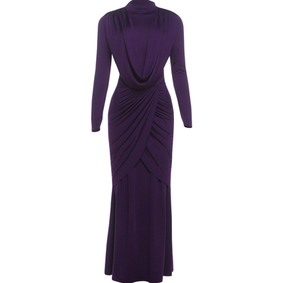 垂感交叉褶皱设计修身长袖连衣裙