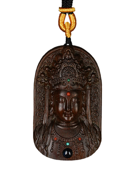 天然正宗阿根廷绿檀木观音菩萨吊坠守护平安牌佛牌挂件复古男女款