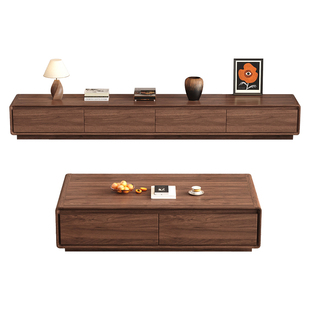 中古风实木电视柜茶几组合客厅家用落地小户型地柜组合柜电视机柜