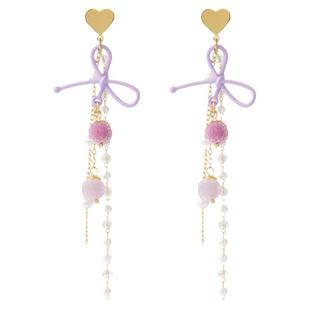 薰衣草花园~原创紫色蝴蝶结耳环女甜美气质百搭耳钉长款流苏耳坠