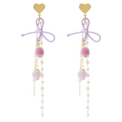 泡菜皇后原创紫色蝴蝶结流苏耳钉