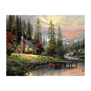 diy数字油画风景定制卧室客厅减压手工填充油彩装饰画山村庄晚霞