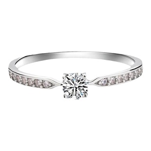 新品迷你四爪莫桑石戒指女款仿真钻戒结婚道具925纯银镀AU750白金