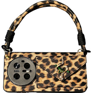 轻奢闪钻小蛇豹纹零钱包适用华为mate70pro+手机壳可拆卸插卡包Mate60Pro包包款可背斜挎女款手提式ins欧美风