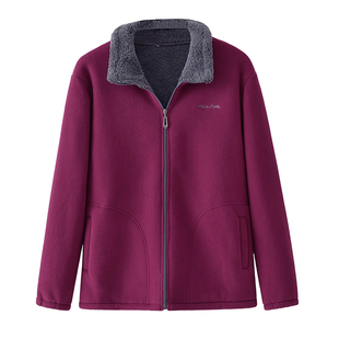 特大码胖人妈妈加绒厚外套拉链上衣老年大码女装保暖卫衣摇粒绒60