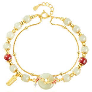 中国黄金央创锦鲤平安扣手链女款生和田玉手串生日情人节礼物S925