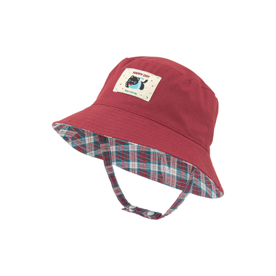 春夏季宝宝纯棉透气防晒渔夫帽儿童可爱双面格纹遮阳帽