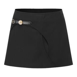 【deepmoss】女装时尚复古潮流雾黑船帆金币表带羊毛短半身裙