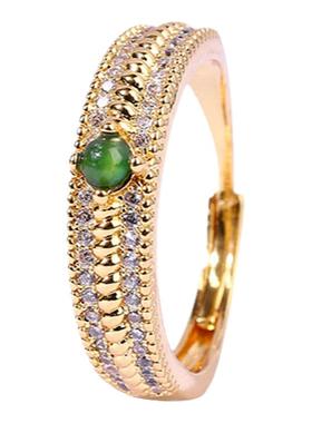 中国风镶嵌天然玉髓蛋面戒指