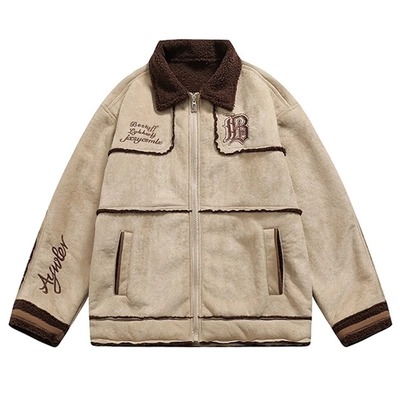 冬季麂皮绒工装男女羊羔毛外套