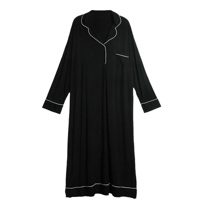 莫代尔冬季长款过膝带胸垫家居服