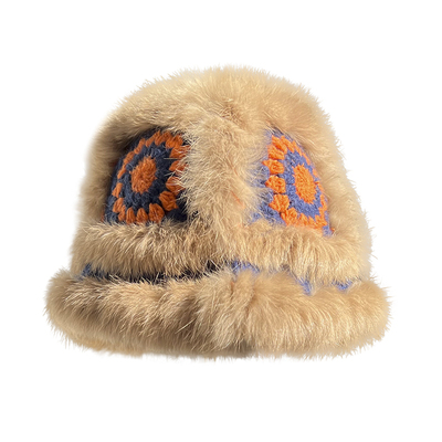 兔毛帽子虎头醒狮渔夫帽女显脸小