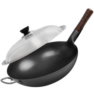 章丘老式家用铁锅炒菜锅无涂层不粘锅炒锅燃气灶适用圆底大炒勺