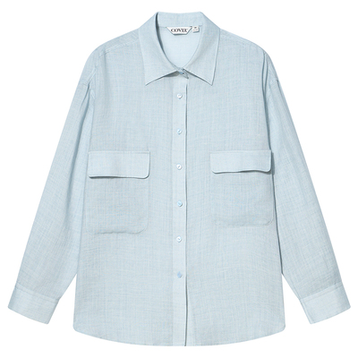 COVERINS浅蓝色苎麻衬衫女/开衩半身裙薄款夏季CC35230210