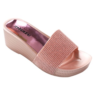 夏季一字沙滩凉拖鞋高坡跟室内外穿时尚潮厚底防滑舒适塑胶女拖鞋