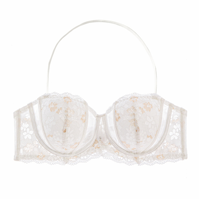 歌力诺大胸显小薄款半杯蕾丝文胸