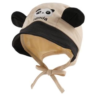 婴儿帽子春秋款男宝鸭舌护耳帽宝宝可爱卡通熊猫包头帽1-2岁防风