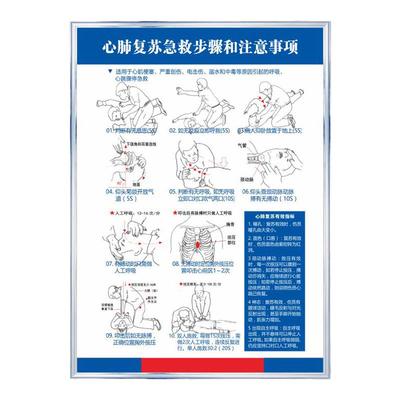 泳池心肺复苏过敏反应休克挂图心肺复苏流程图应急救护宣传AED知识致命性医疗处置游急性心肌梗死标识牌贴纸